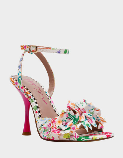 Betsey Johnson HILLEY NATURAL FLORAL MULTI Women's Floral High Heel Stiletto Sandal