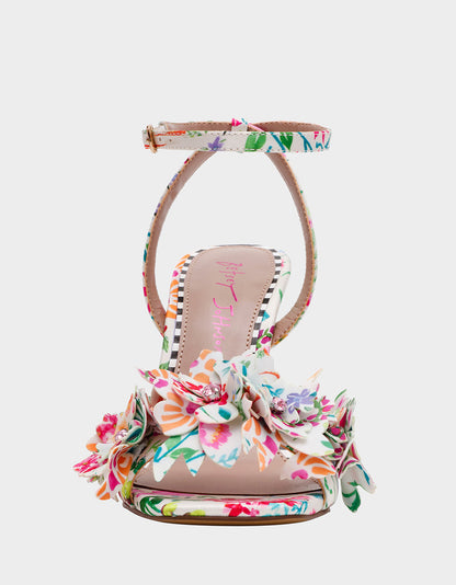 Betsey Johnson HILLEY NATURAL FLORAL MULTI Women's Floral High Heel Stiletto Sandal