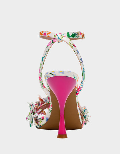 Betsey Johnson HILLEY NATURAL FLORAL MULTI Women's Floral High Heel Stiletto Sandal