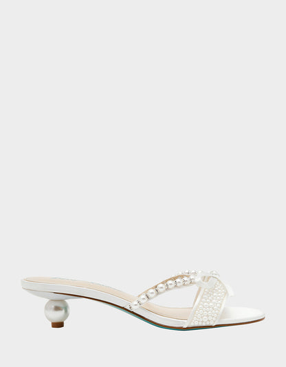 Betsey Johnson MANDY PEARL Women's Strappy Pearl Embellished Kitten Heel