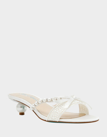 Betsey Johnson MANDY PEARL Women's Strappy Pearl Embellished Kitten Heel