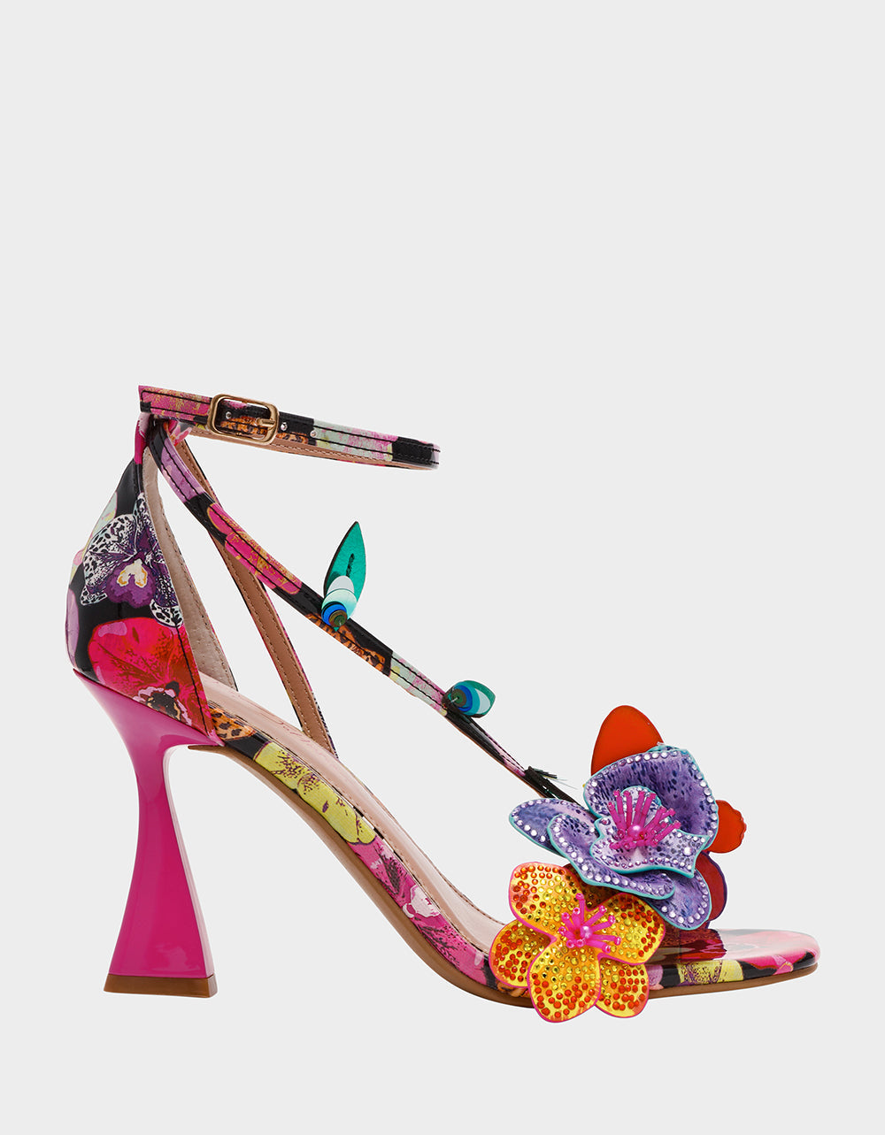 Betsey Johnson CAMILE BLACK MULTI Women's Floral Butterfly Rhinestone High Heel