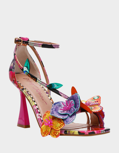 Betsey Johnson CAMILE BLACK MULTI Women's Floral Butterfly Rhinestone High Heel