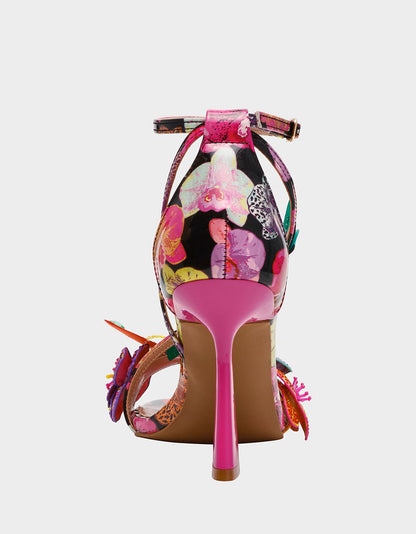 Betsey Johnson CAMILE BLACK MULTI Women's Floral Butterfly Rhinestone High Heel