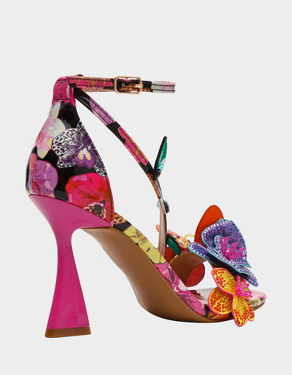 Betsey Johnson CAMILE BLACK MULTI Women's Floral Butterfly Rhinestone High Heel