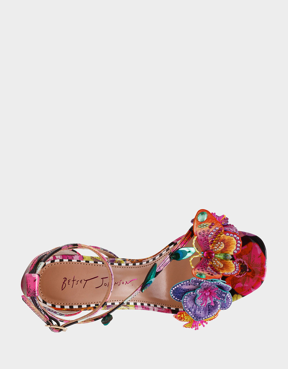 Betsey Johnson CAMILE BLACK MULTI Women's Floral Butterfly Rhinestone High Heel