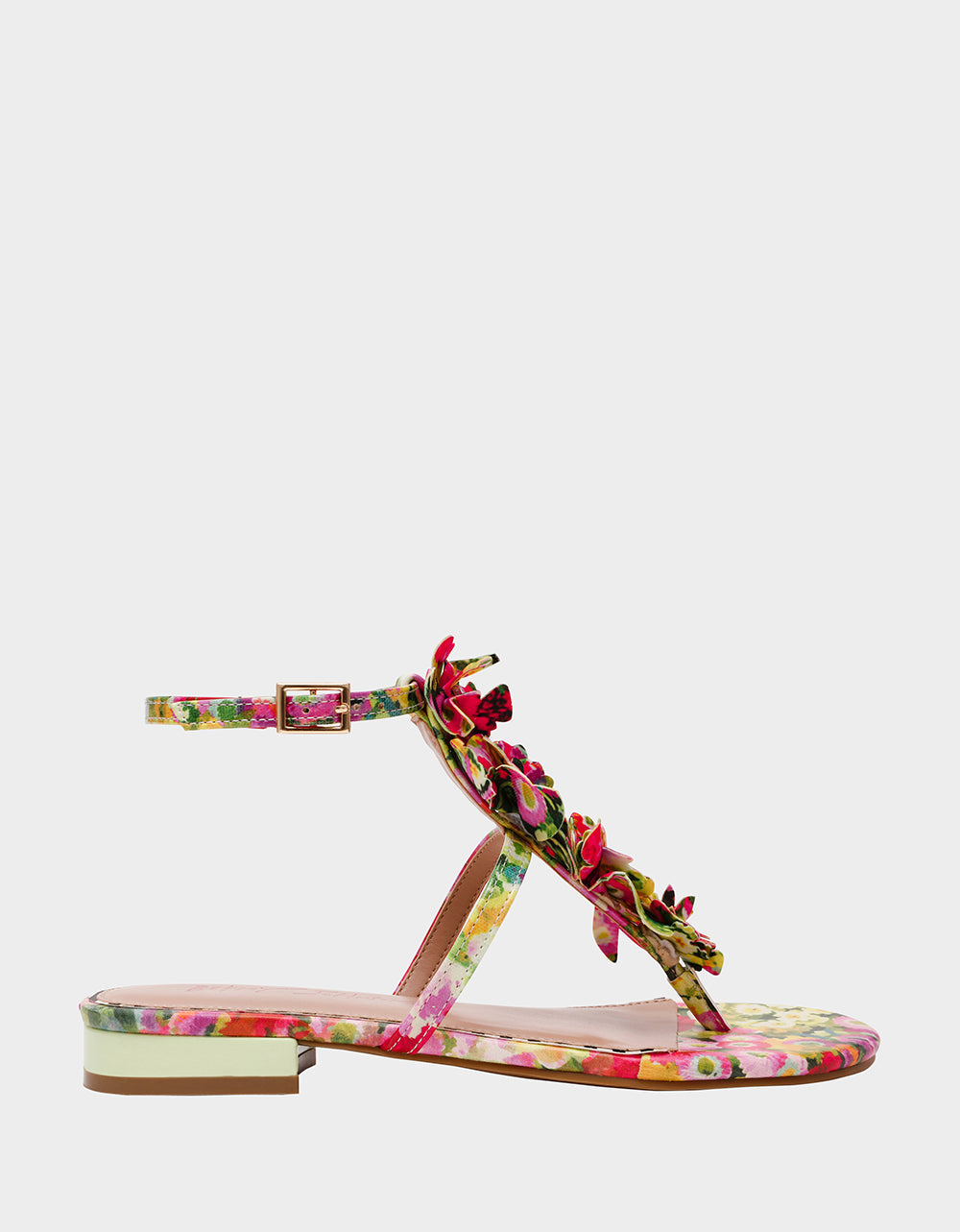 Betsey Johnson KENEDY GREENN FLORAL MULTI Women's Flat Pink and Green Floral Sandal