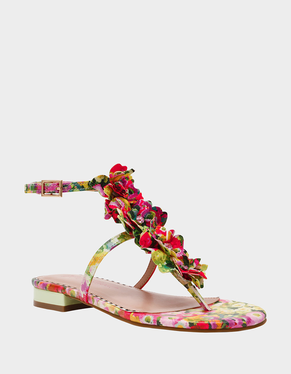 Betsey Johnson KENEDY GREENN FLORAL MULTI Women's Flat Pink and Green Floral Sandal