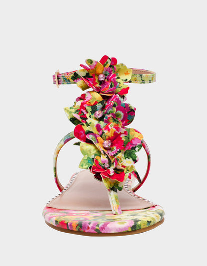 Betsey Johnson KENEDY GREENN FLORAL MULTI Women's Flat Pink and Green Floral Sandal