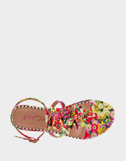 Betsey Johnson KENEDY GREENN FLORAL MULTI Women's Flat Pink and Green Floral Sandal