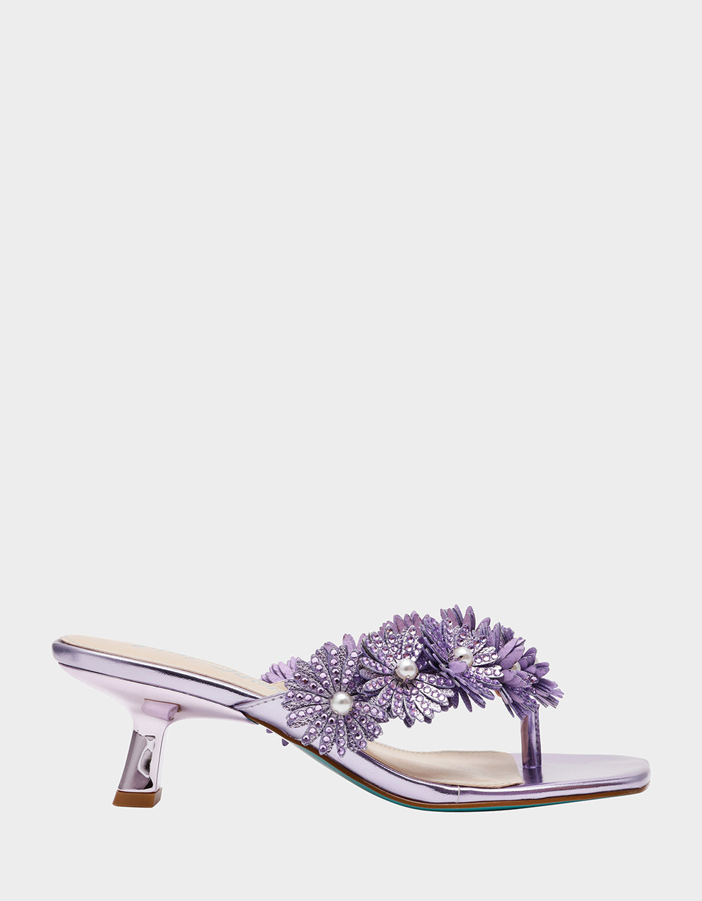 Betsey Johnson LESLI Purple Women's Square-Toe Mule Kitten Heel Rhinestone Embellished Flower Heel