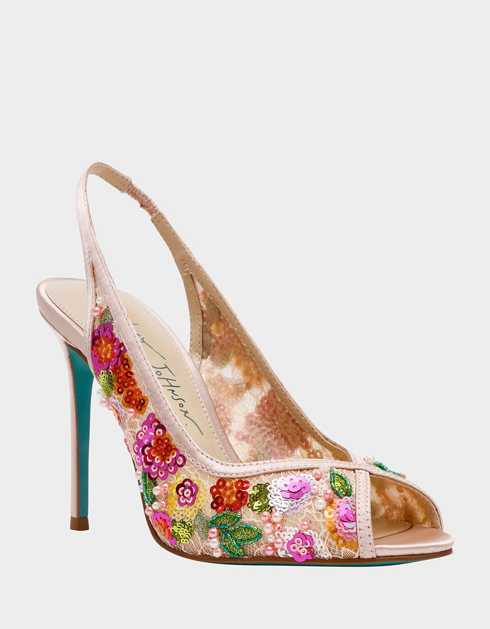 Betsey Johnson GERRI Nude Floral Embellished Peep-Toe Stiletto Women's Heel