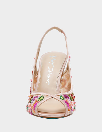 Betsey Johnson GERRI Nude Floral Embellished Peep-Toe Stiletto Women's Heel