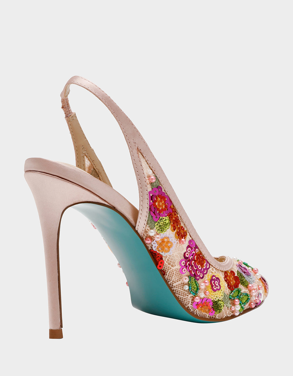 Betsey Johnson GERRI Nude Floral Embellished Peep-Toe Stiletto Women's Heel