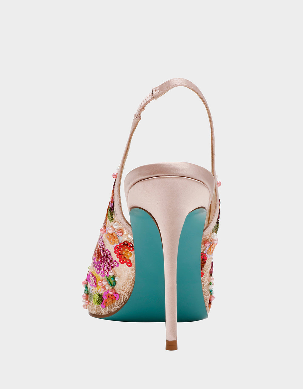 Betsey Johnson GERRI Nude Floral Embellished Peep-Toe Stiletto Women's Heel