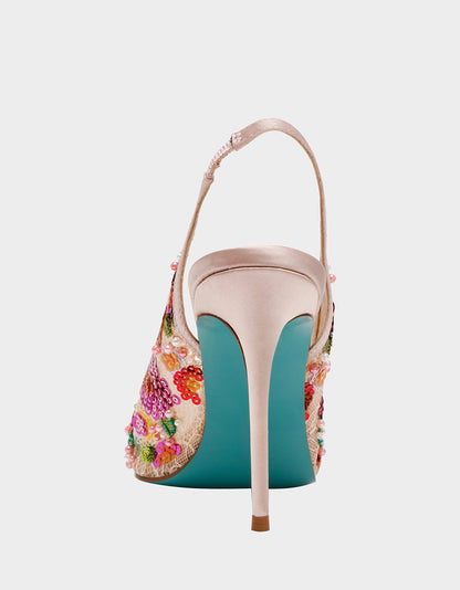 Betsey Johnson GERRI Nude Floral Embellished Peep-Toe Stiletto Women's Heel