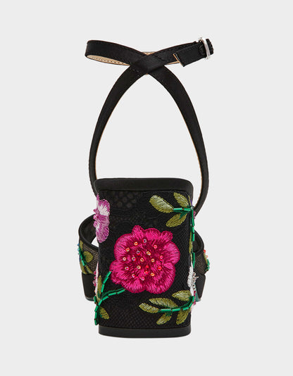 Betsey Johnson KENNI BLACK MULTI FLORAL Platform Block Heel Floral Print Mesh Women's Sandal