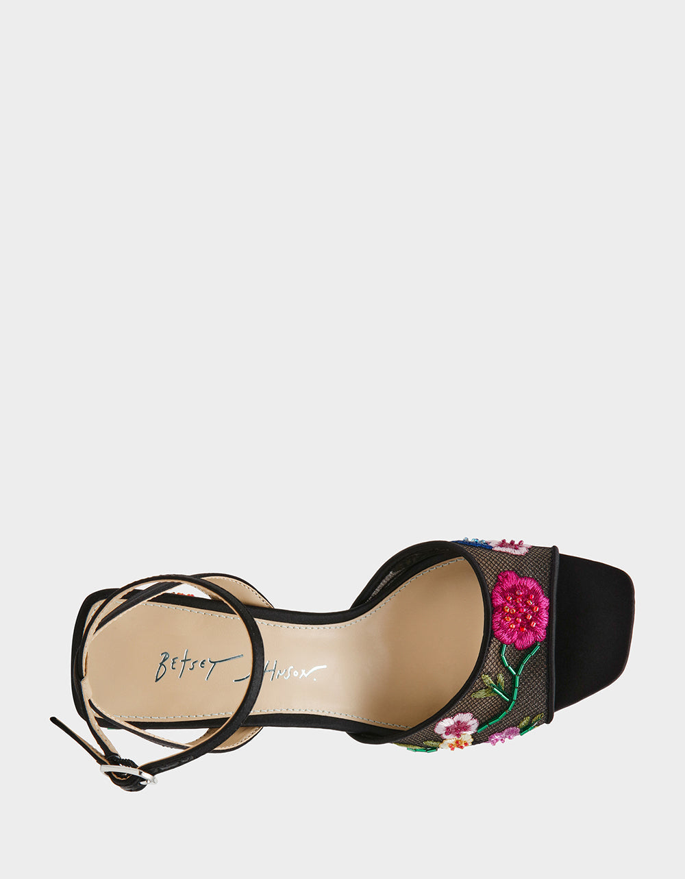 Betsey Johnson KENNI BLACK MULTI FLORAL Platform Block Heel Floral Print Mesh Women's Sandal