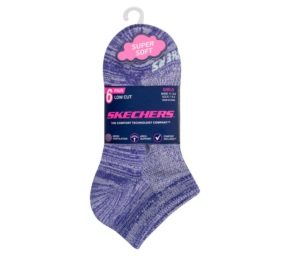 6 Pack Girls' Low Cut Color Stripe Socks Kids Skechers USA